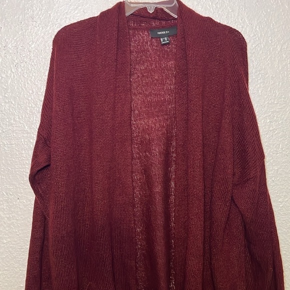 Forever 21+ size maroon knitted cardigan sweater size 0X or 10/12 - Picture 2 of 7